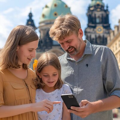 Private digital audio book city rally in Dresden's old town