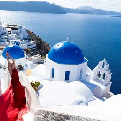 Santorini Flying Dress by Rozali Photography