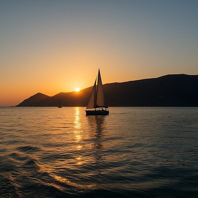 Sunset on a sailboat in Arrábida, Setúbal