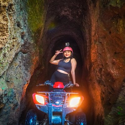 ATV Quad Bike Kuber Through Waterfall, Tunnel And Rice Field
