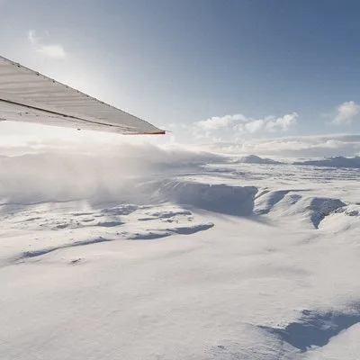 Airplane Flight over Vatnajökull Volcanic Eruption Sites