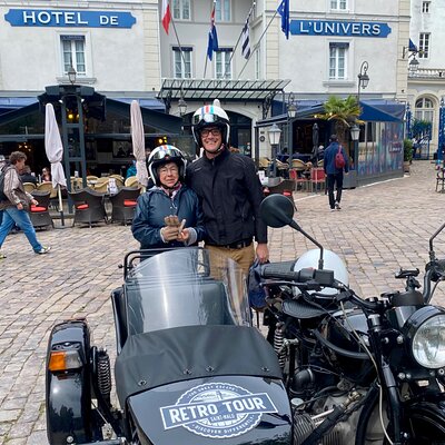 Saint Malo and Saint Servan in vintage sidecar with driver