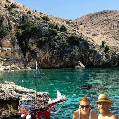Wild bays of the Island of Krk and swimming with a pirate ship